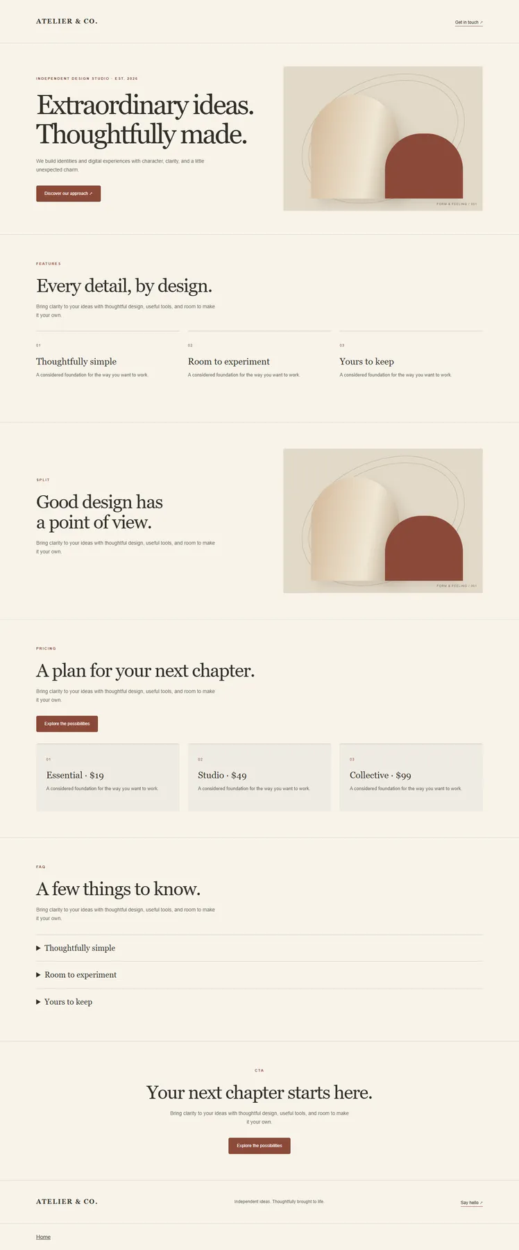 Atelier landing page preview